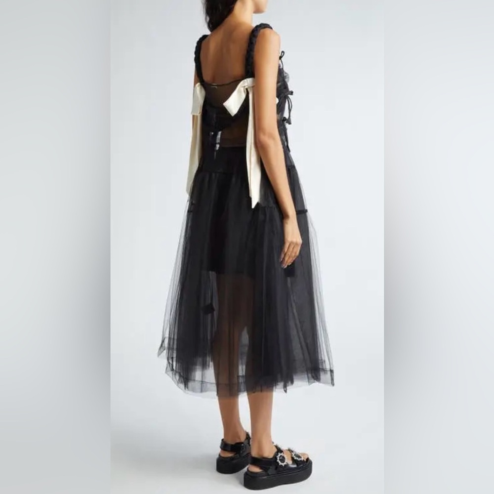 Sandy Liang Monchi Sheer Tulle Bow Midi Dress Size 4 - Picture 2 of 10